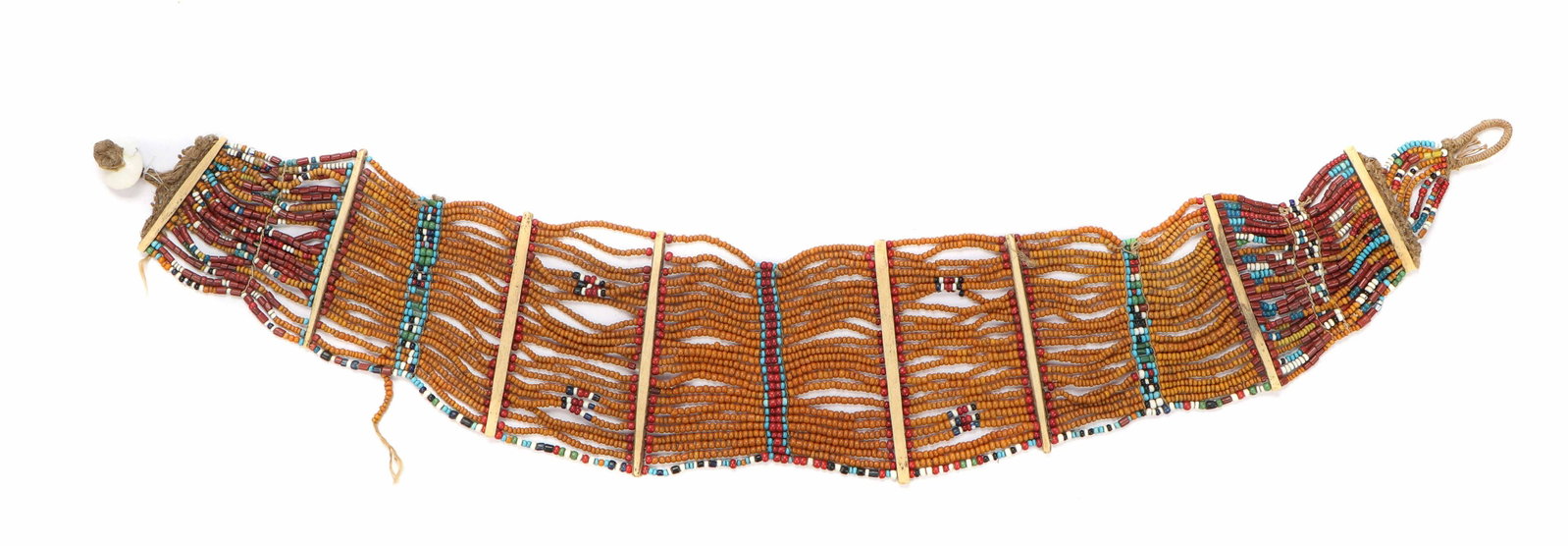 Old Naga Beaded Belt: Old Naga Beaded Belt: A multistrand beaded belt which would adorn a traditional Konyak Naga woman during ceremonial occasions. Size: 29.5'' x 5'', (75 x 13 cm).