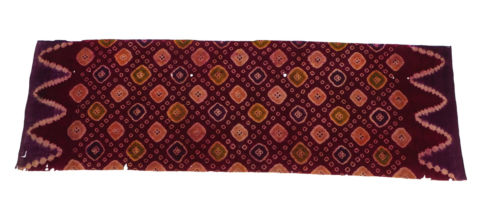 Antique Indonesian Pelangi Shoulder Cloth, Bali: Antique Indonesian Pelangi (tied dyed) Shoulder Cloth, Bali, silk. Size: 55'' x 16.75'', (140 x 43 cm).