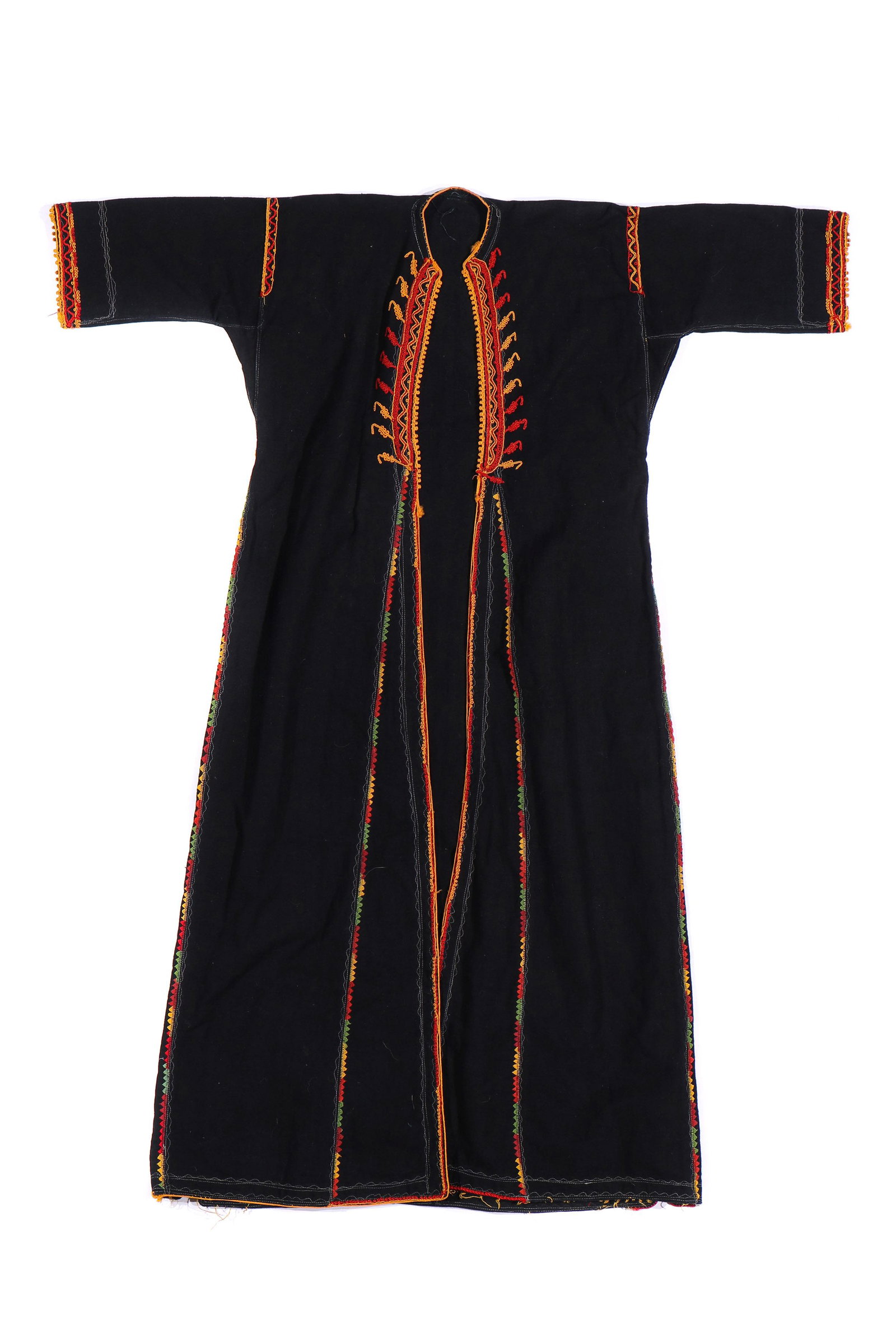 Woman's Coat Nabak, Syria.: Woman's Coat Nabak, Syria, 20th c. Cotton with silk embroidery and trim. Stitches: detached knotted buttonhole, couching. Size: 47.5'' x 37'' (121 x 94 cm).