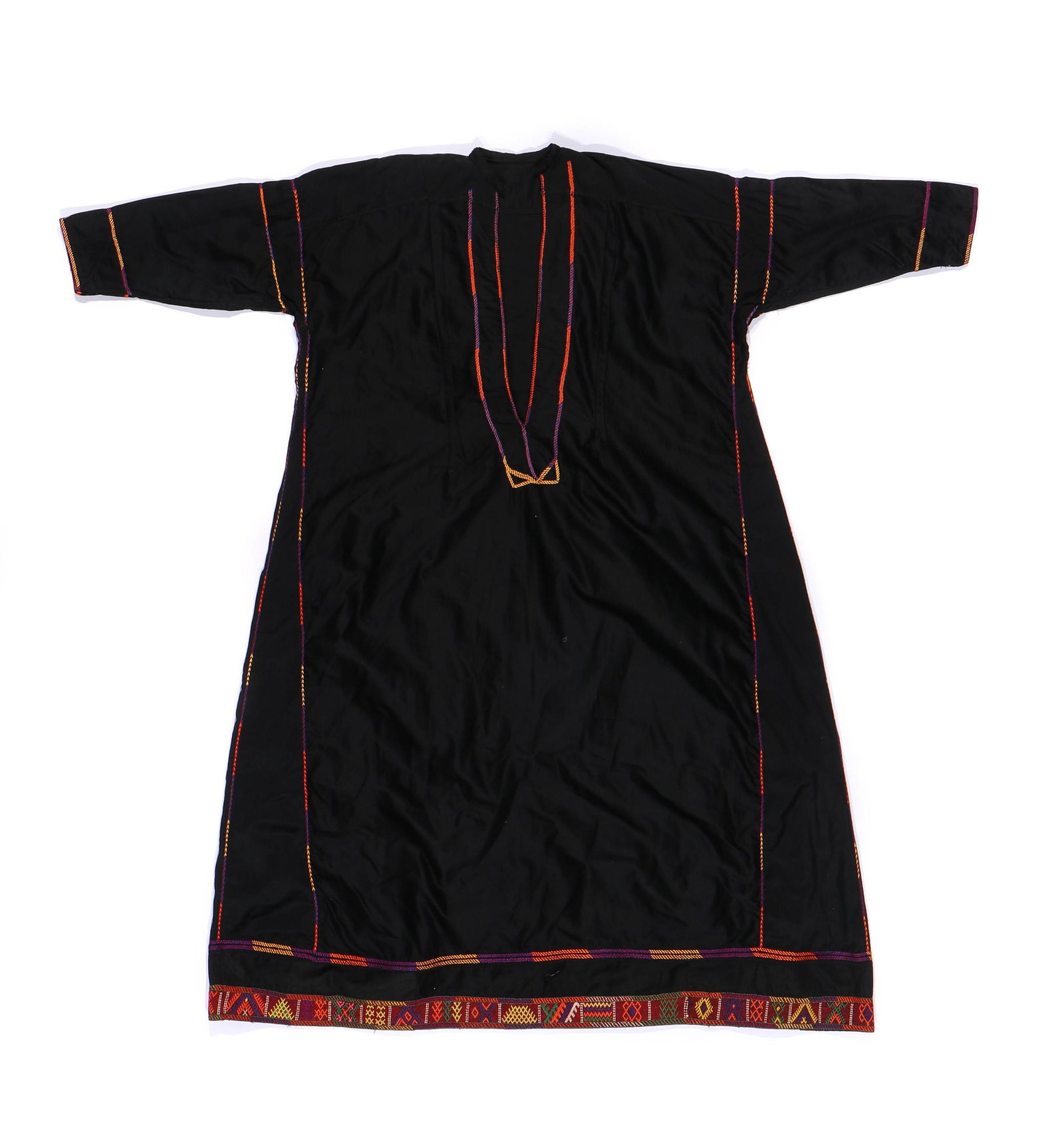 Traditional Woman's Dress Hawran Region, Syria: Traditional woman's dress, cotton with silk embroidery on seams, hem reinforced with cotton backing, Hawran Region, Syria, early to mid 20th c. Size: 50'' x 51.5'' (127 x 131 cm).