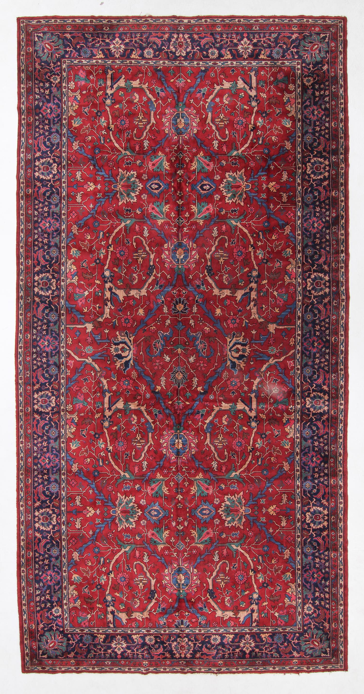 Agra Rug, India, Early/Mid 20th C., 10'1'' x 20'2'': Agra Rug, India, Early/Mid 20th C., 10'1'' x 20'2'' (307 x 615 cm). Weight: 129 lbs. Material: wool pile, cotton warp, cotton weft. Note: There Are No Hidden or Confidential Reserves in this Auction; 