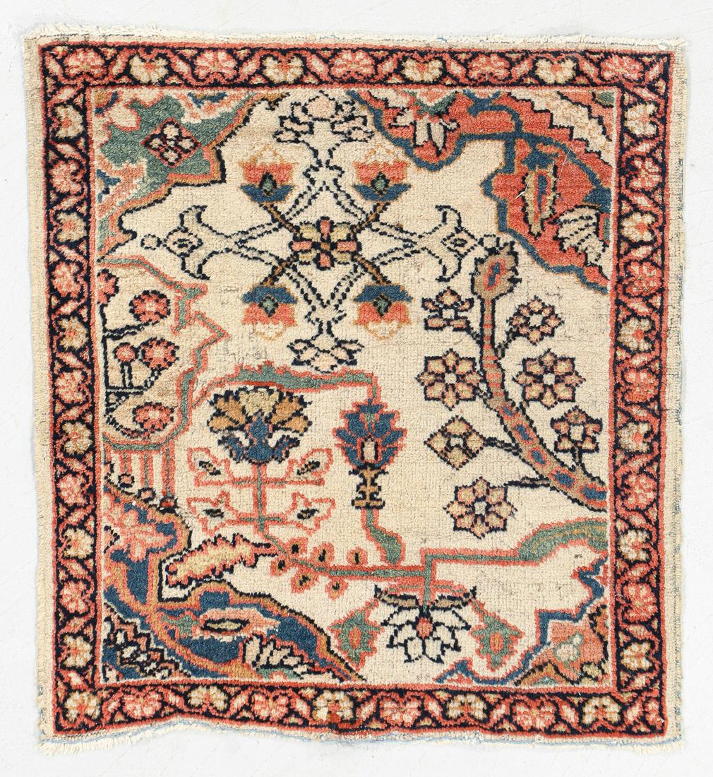 Ziegler Sultanabad Sampler, Persia, Late 19th C., 2'1'': Ziegler Sultanabad Sampler Rug, Persia, Late 19th C., 2'1'' x 2'3'' (64 x 69 cm). Weight: 2 lbs. Material: wool pile, cotton warp, cotton weft. Note: There Are No Hidden or Confidential Reserves in th