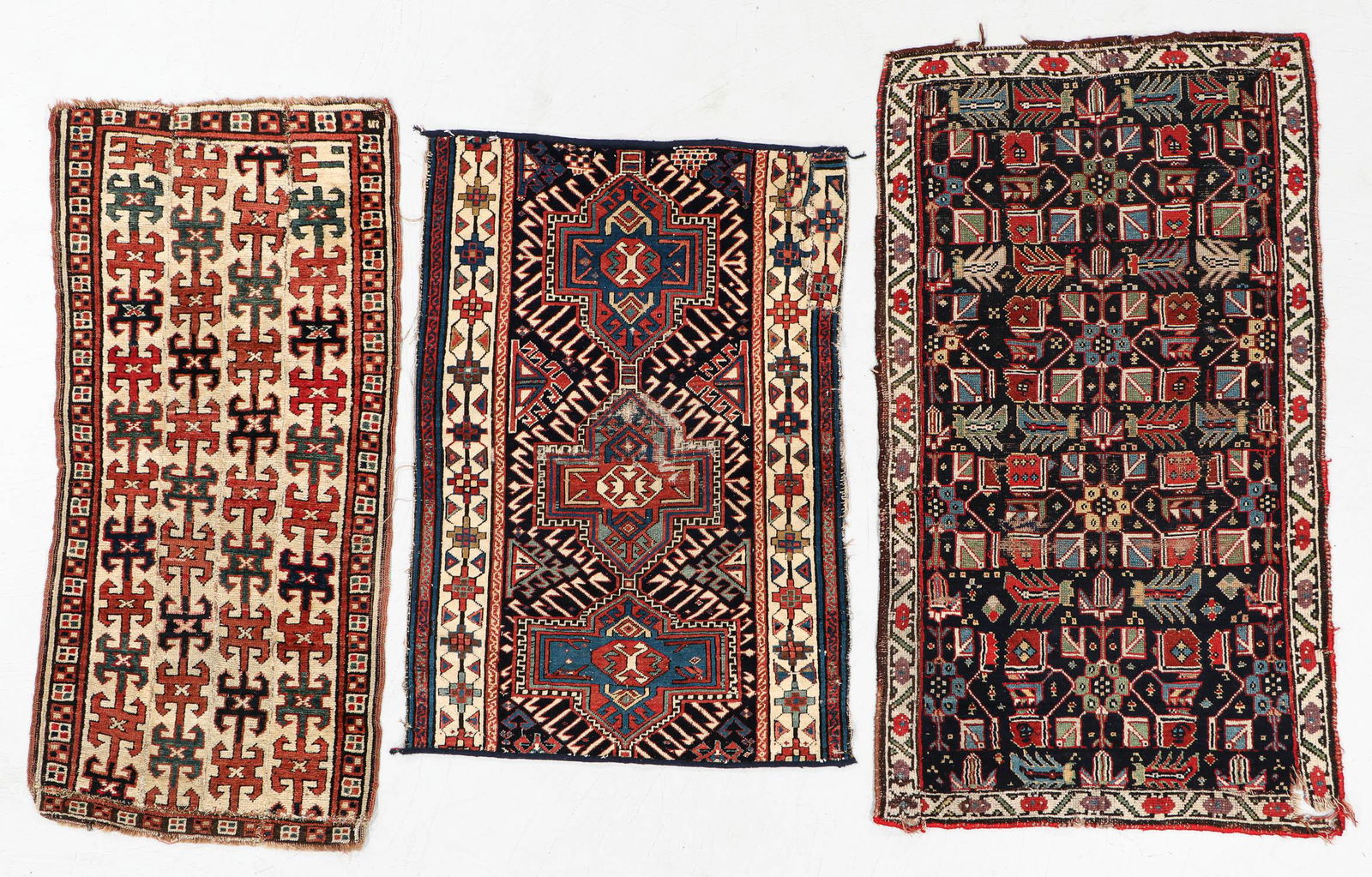 Three 19th C. Caucasian Rugs/Fragments (1 of 9)