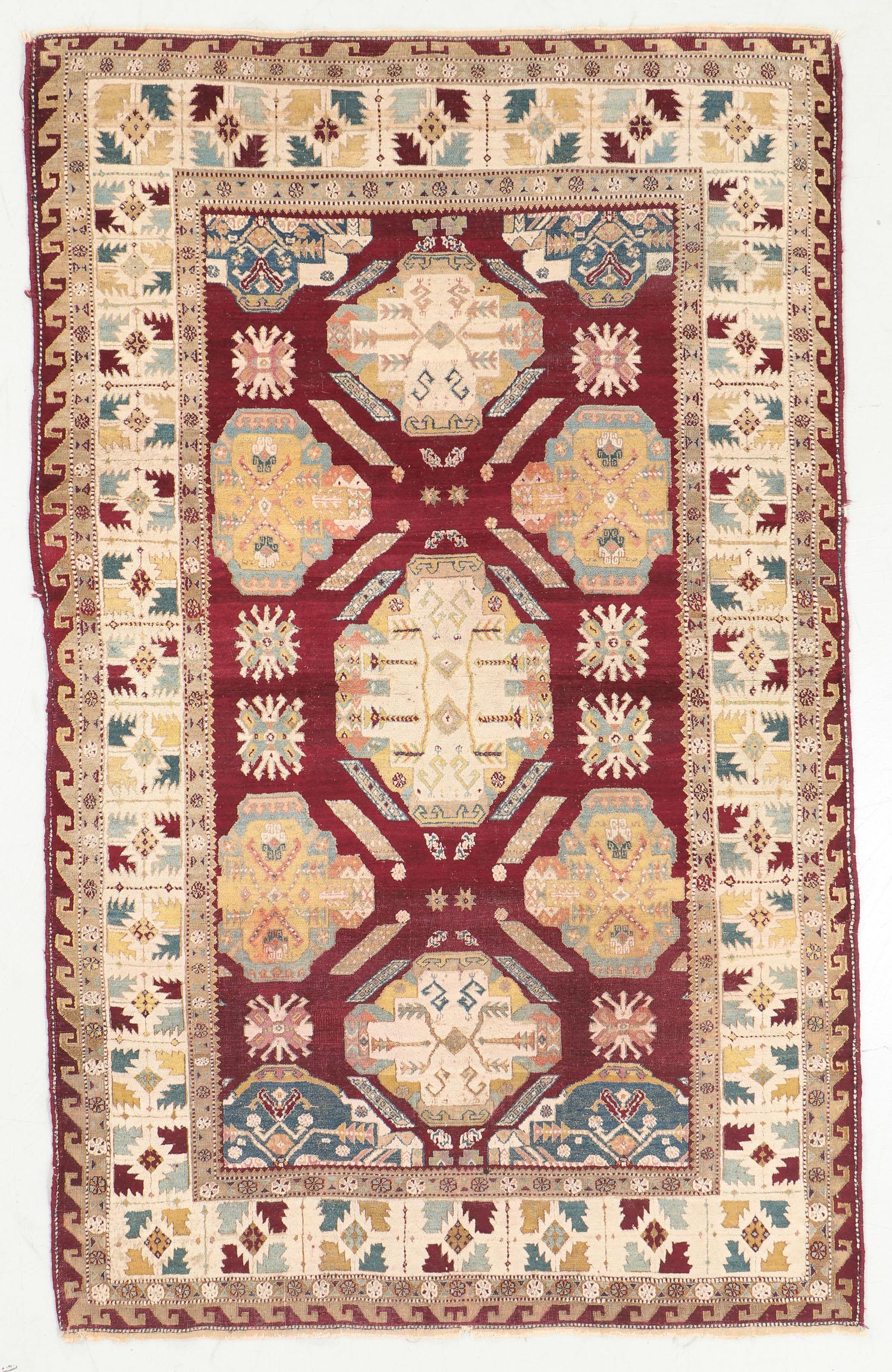 Agra Rug, India, Late 19th C., 3'11'' x 6'8'': Antique Agra Rug, India: 3'11'' x 6'8'' (119 x 203 cm). 10 lbs. Pile: wool, warp: cotton, weft: cotton. Note: There Are No Hidden or Confidential Reserves in this Auction; All Acceptable Bidding Comme
