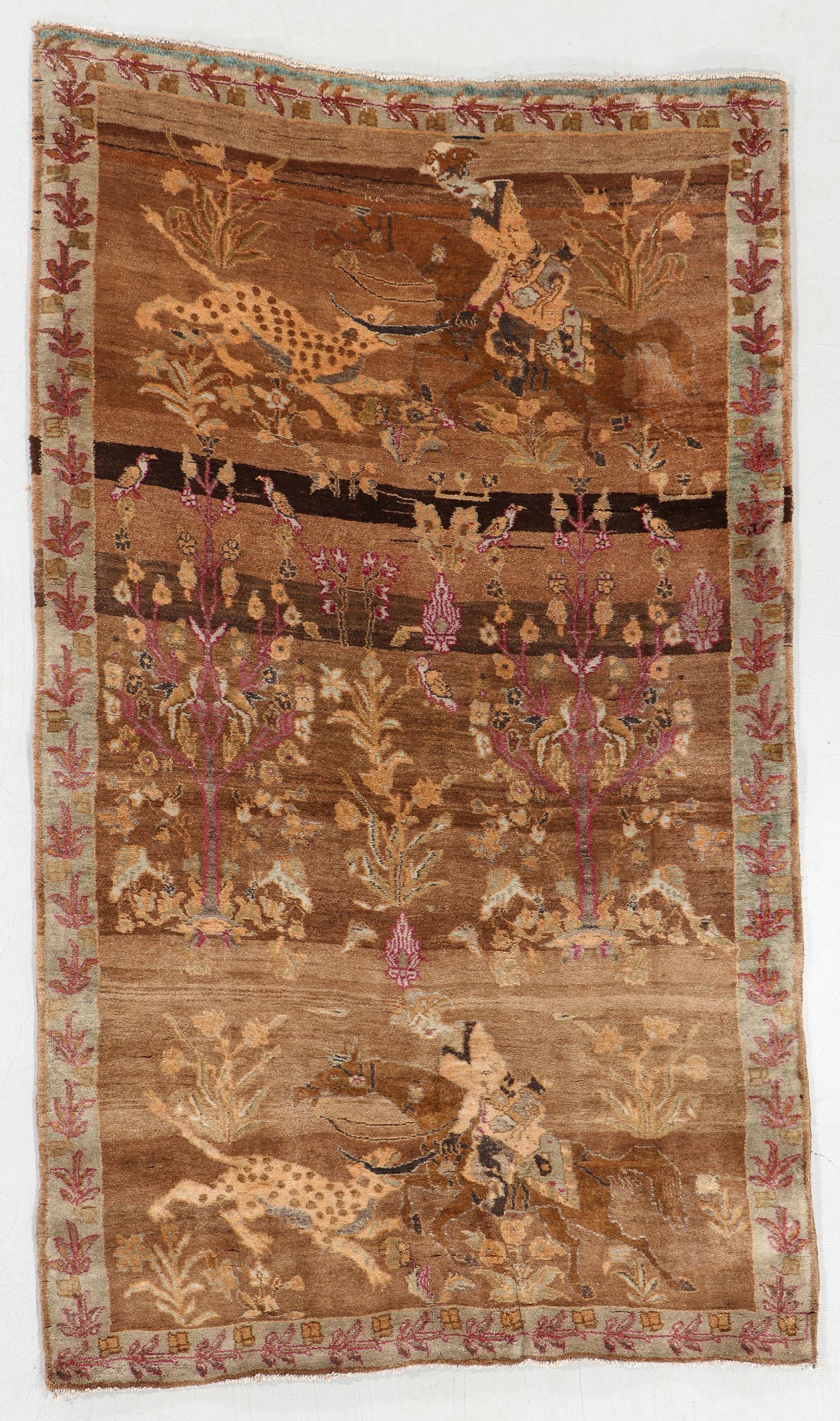 Tabriz Pictorial Hunting Rug, Persia, Early 20th C., (1 of 5)