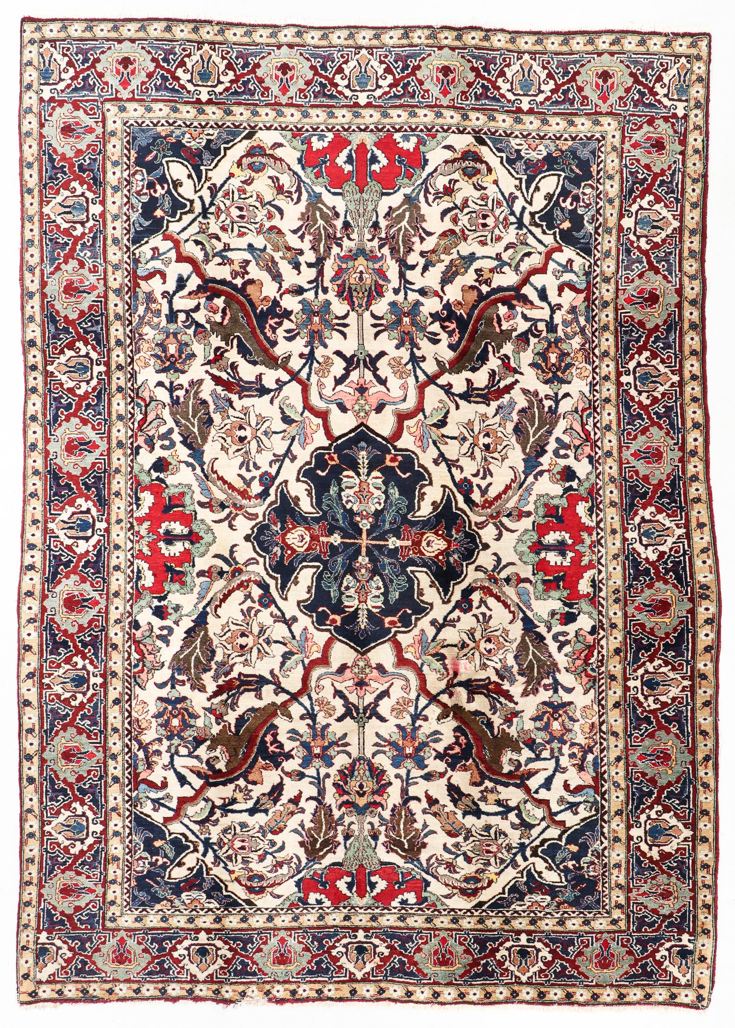 Agra Rug, India, Early 20th C., 7'11'' x 11'2'': Agra Rug, India, Early 20th C., 7'11'' x 11'2'' (241 x 340 cm). Weight: 74 lbs. Material: wool pile, cotton warp, cotton weft. Note: There Are No Hidden or Confidential Reserves in this Auction; All A