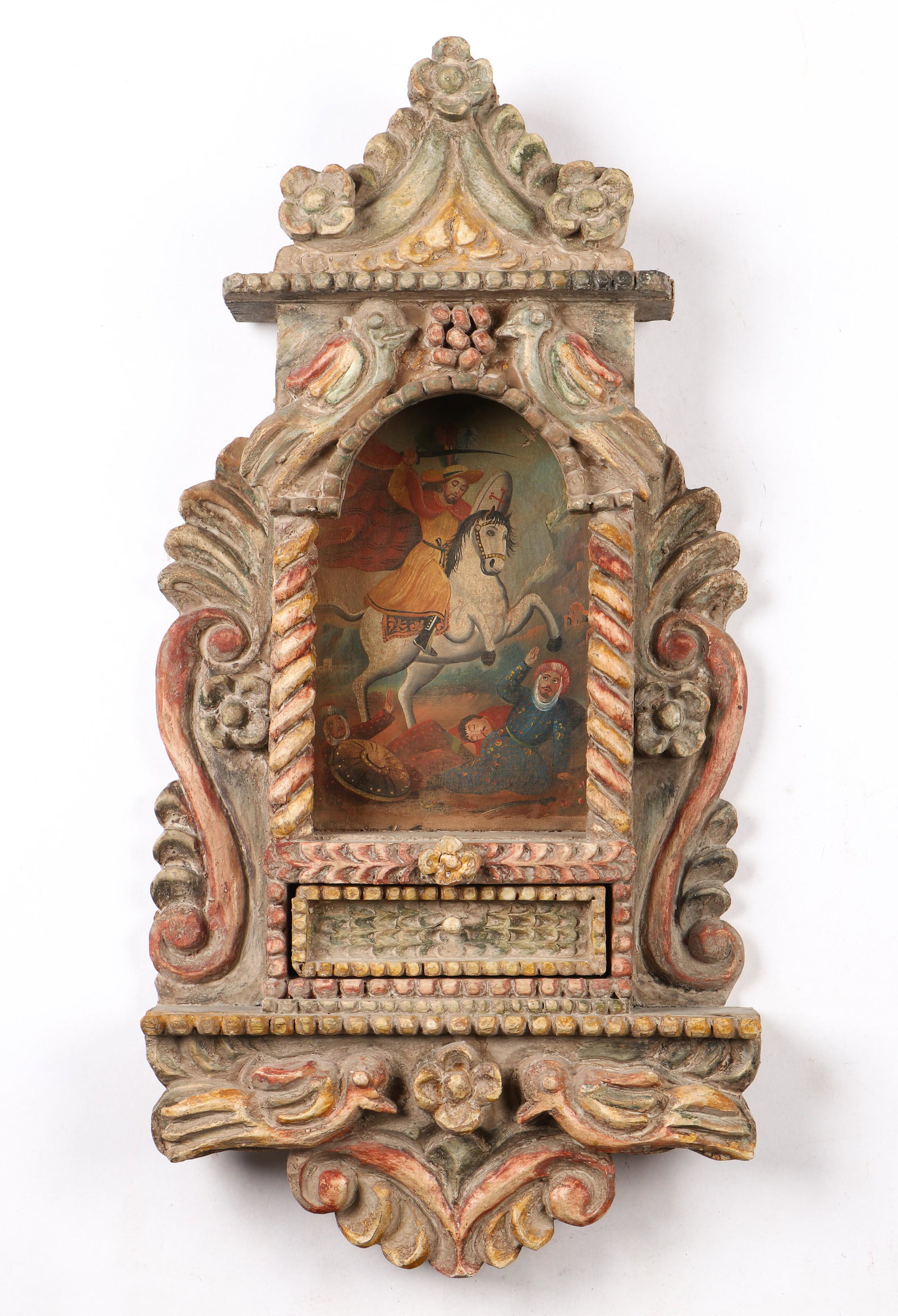 Old Spanish Colonial Cuzco School Altar Retablo (1 of 6)