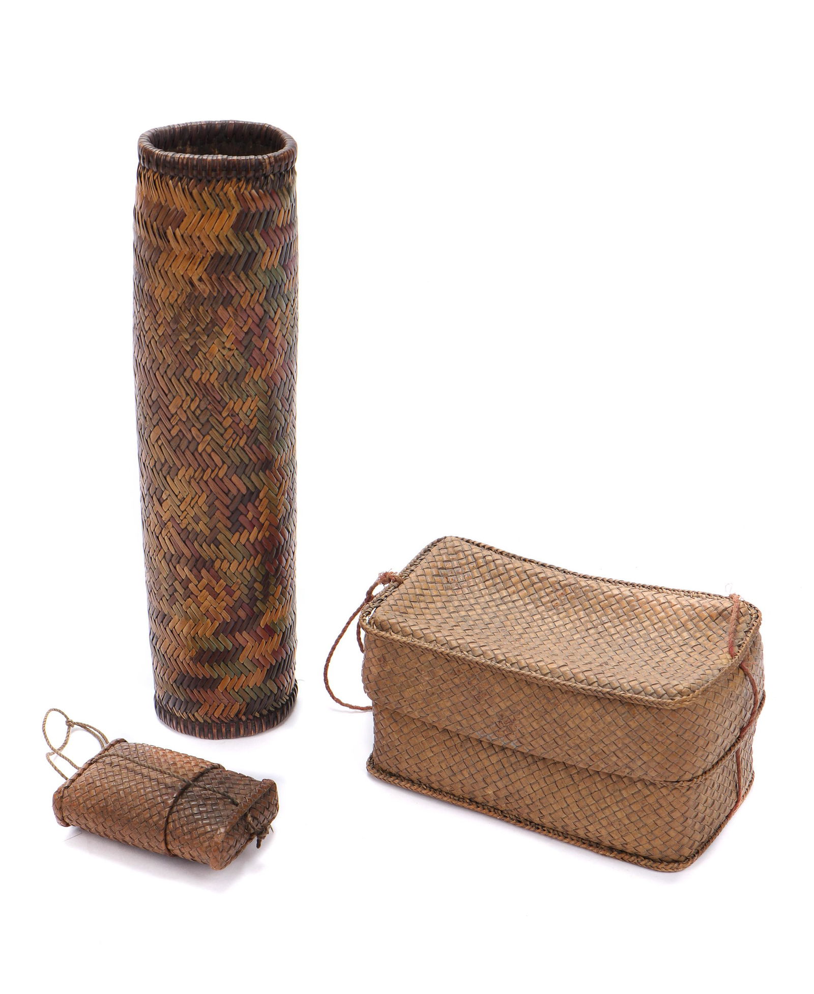 3 Old Indonesian Bamboo and Rattan Containers, Bhutan (1 of 7)