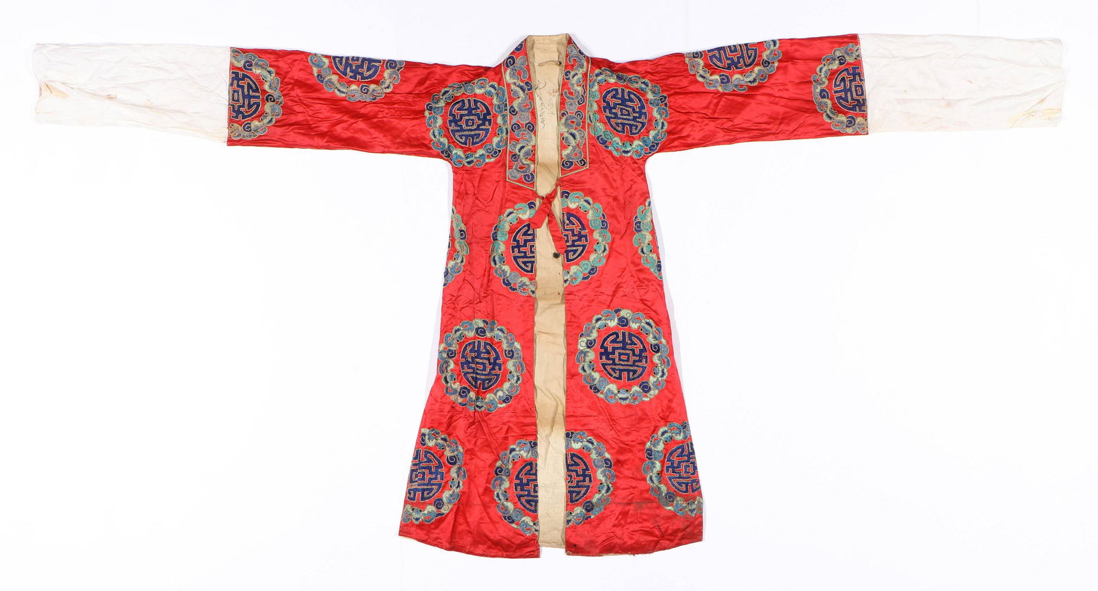 Chinese Red Silk Embroidered Robe, early 20th C. (1 of 10)