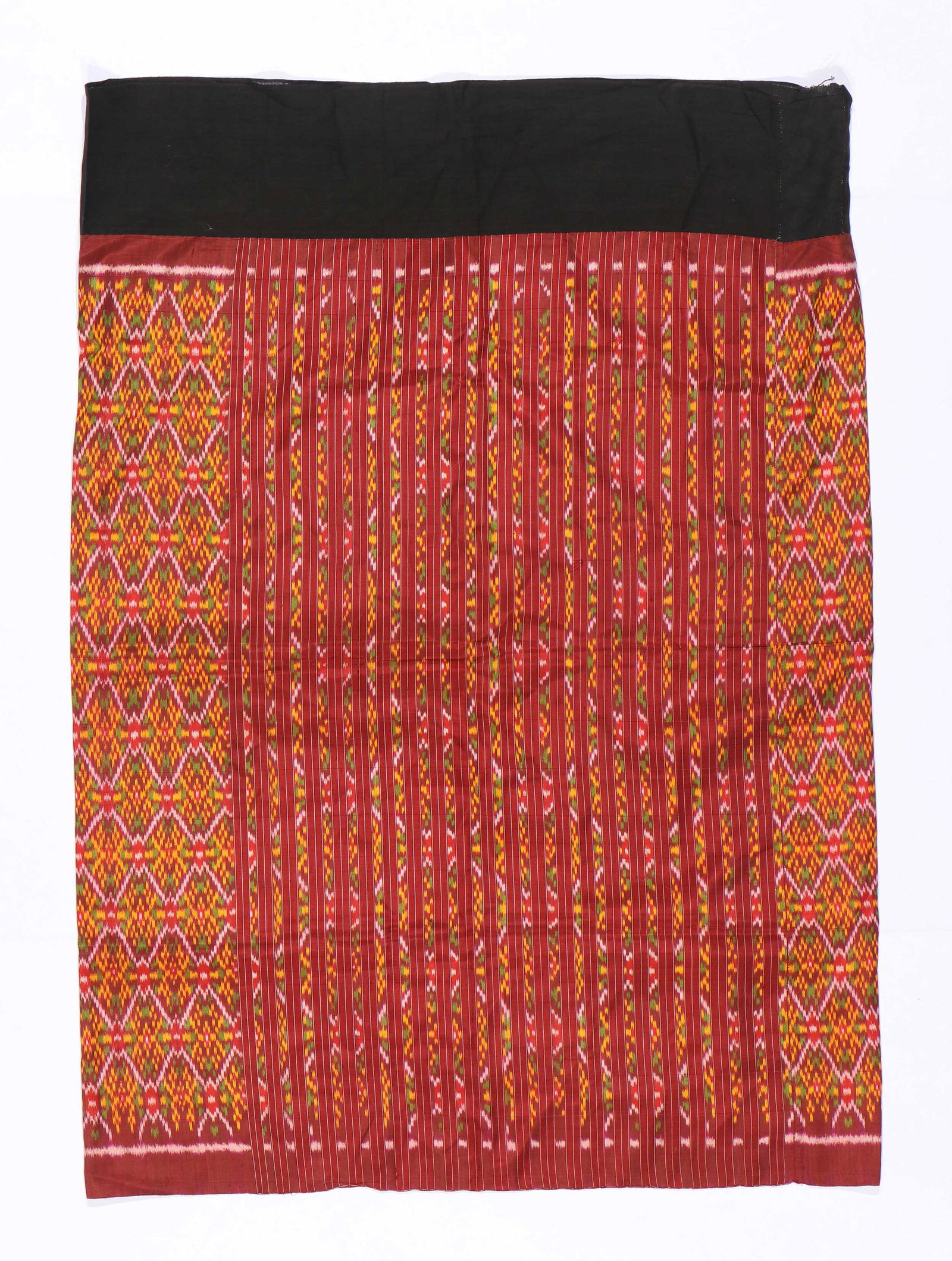 Burmese Silk Ikat Skirt Textile, Myanmar, 20th C.: Burmese Silk Ikat Skirt Textile, Inle Lake, Myanmar, 20th C. Size: 45'' x 32'', (114 x 81 cm). Note: There Are No Hidden or Confidential Reserves in this Auction; All Acceptable Bidding Commences at t