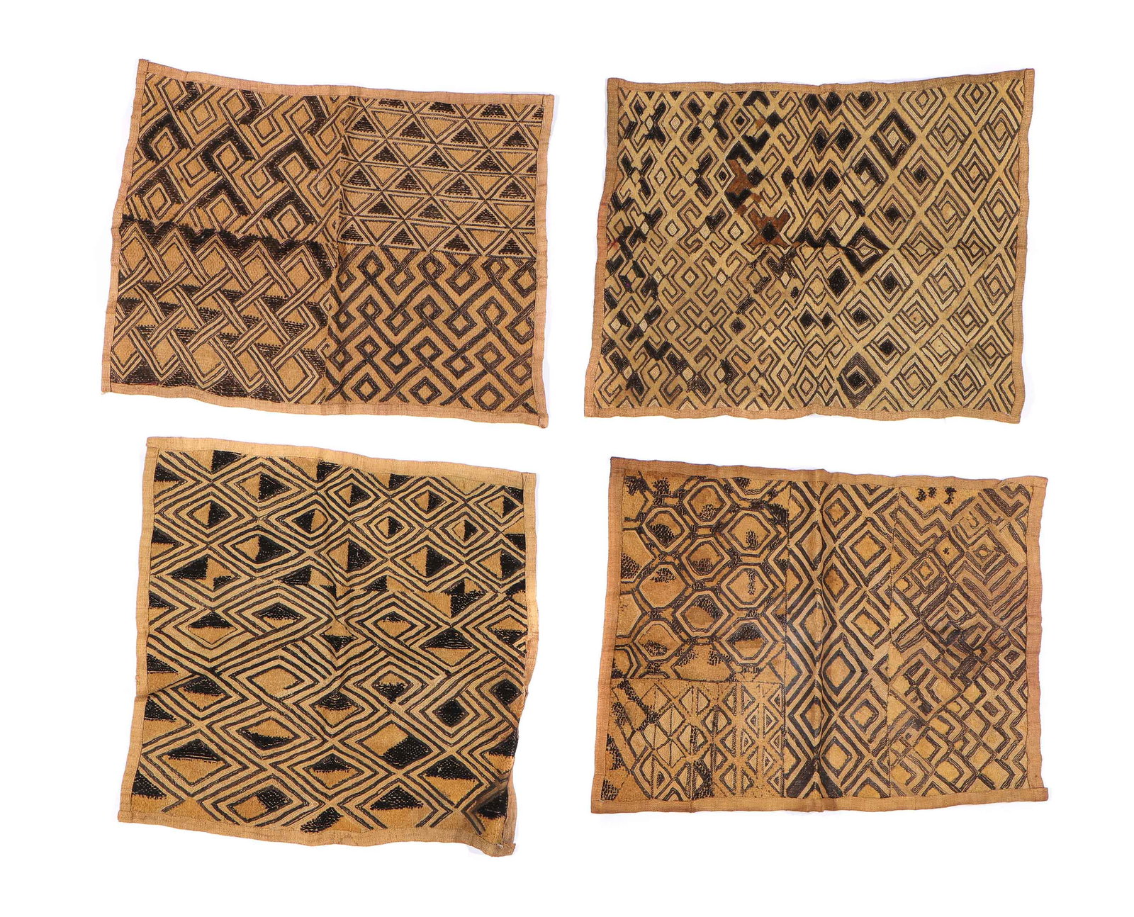 4 African Kuba Raffia Fiber Textiles, DRC, 20th c. (1 of 6)
