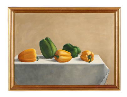 Eva Martino (American, b.1929): Eva Martino (American, b.1929) "Still Life with Peppers," oil on canvas, signed. Framed. Size: 15.25'' x 21.25'', 39 x 54 cm (sight); 18'' x 24'', 46 x 61 cm (frame).