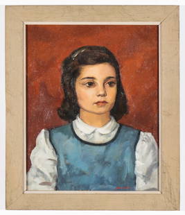 Giovanni Martino (American, 1908-1997) "Babs": Giovanni Martino (American, 1908-1997) "Babs", oil painting on board, signed. Framed. Size: 15'' x 12'', 38 x 30 cm (board); 18'' x 15'', 46 x 38 cm (frame).