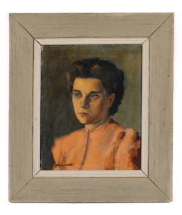 Giovanni Martino (American, 1908-1997): Giovanni Martino (American, 1908-1997) "Portrait of Eva," oil on board, signed. Framed. Size: 12'' x 10'', 30 x 25 cm (board); 17'' x 14.5'', 43 x 37 cm (frame).