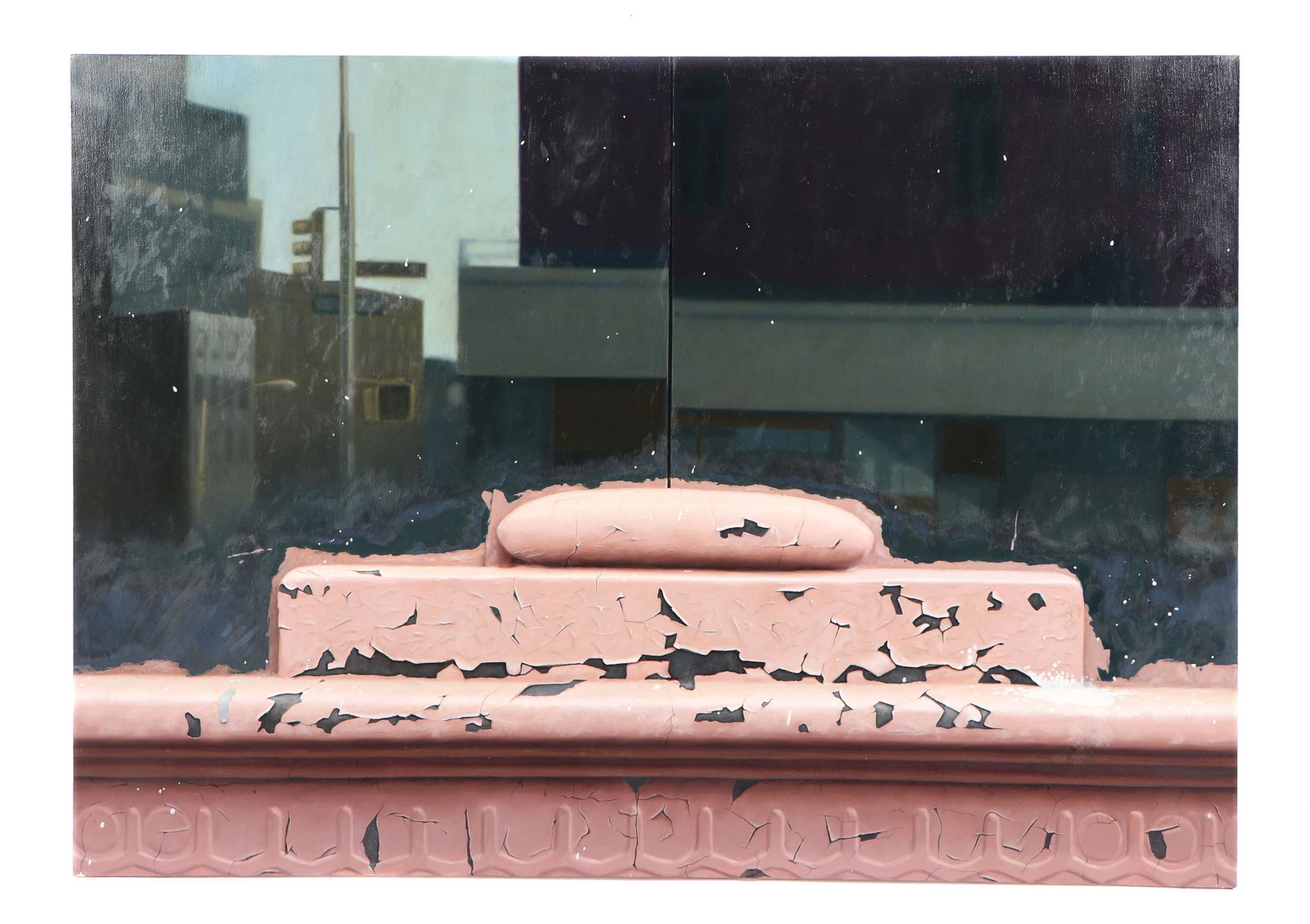 Richard Wood (American, 1952-2009): Richard Wood (American, 1952-2009) "Peeling Wall," 1978, oil on canvas, signed verso. Unframed. Size: 60'' x 84'', 152 x 213 cm (stretcher). Provenance: Collection of Allan Stone, New York.