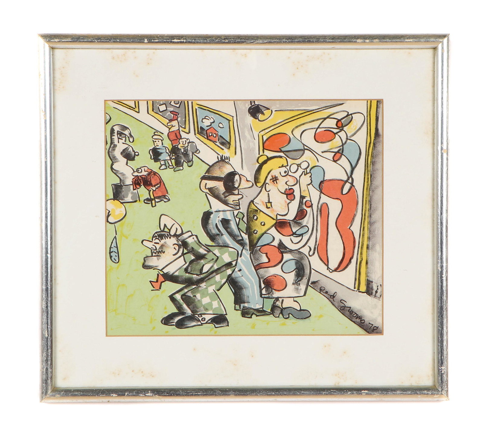 Red Grooms (American, b. 1937): Red Grooms (American, b. 1937) "Museum," lithograph, 1978, signed and dated in plate. (The right half of a longer original lithograph.) Size: 8.25 x 9.75", 21 x 25 cm (image), 13 x 14.5", 33 x 37 cm (