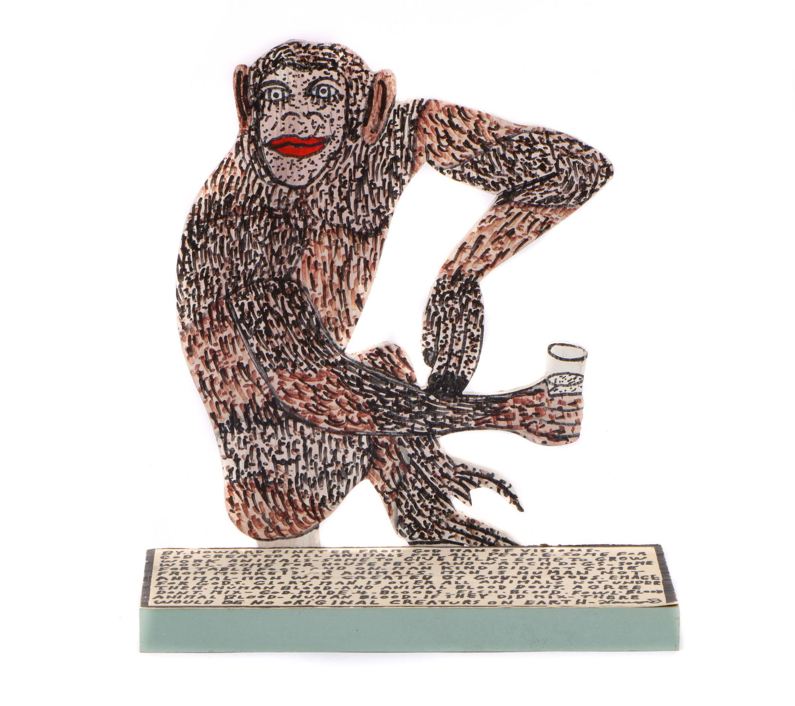 Howard Finster (American, 1916-2001): Howard Finster (American, 1916-2001), "Cut Out Monkey," 1993, paint and marker on cutout board, signed, dated and numbered: #31,230. Size: 10'' x 8'' x 4'' (25 x 20 x 10 cm).
