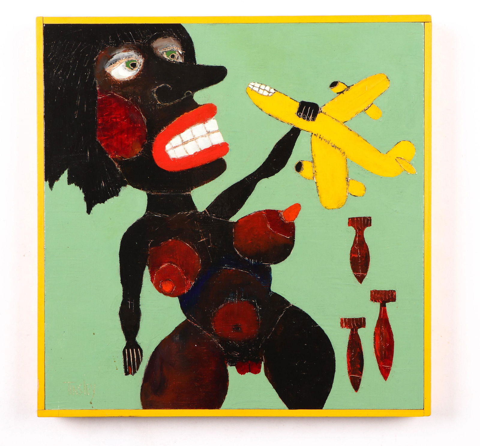 Dave Tinsley (American, b. 1951) acrylic on board: Dave Tinsley (American, b. 1951) "The Joys of Sex," acrylic on board, archival finish, verso signed and titled. Framed. Size: 12'' x 12'', 30 x 30 cm (board); 12.5'' x 12.5'', 32 x 32 cm (frame).