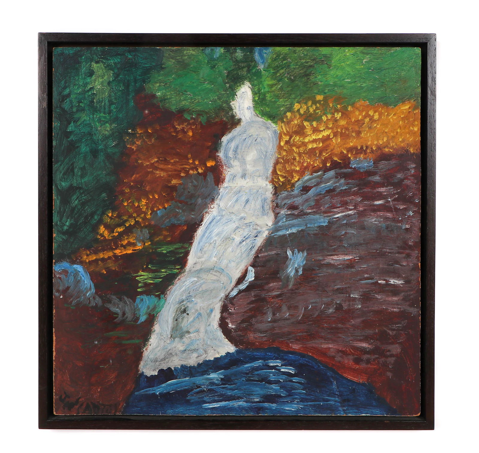 Justin McCarthy (American, 1891-1977): Justin McCarthy (American, 1891-1977) "Lady of the Waterfall," oil on masonite, signed. Framed. Size: 24'' x 24'', 61 x 61 cm (board); 25.5'' x 25.5'', 65 x 65 cm (frame).