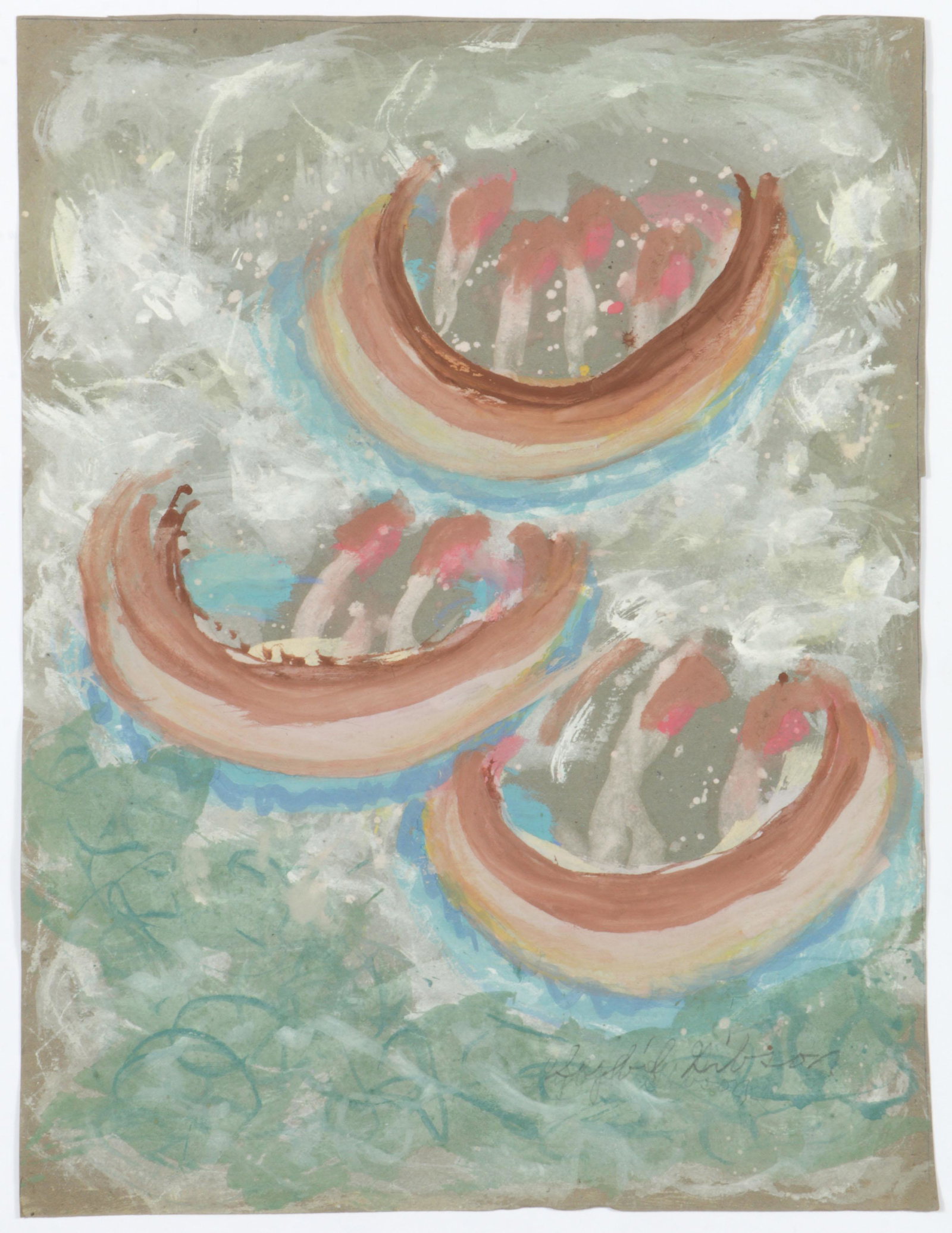 Sybil Gibson (1908-1995) Mixed Media, 25'' x 19'': Sybil Gibson (American, 1908-1995) Mixed Media Painting on paper, signed. Unframed. Size: 25'' x 19'', 64 x 48 cm (sheet).