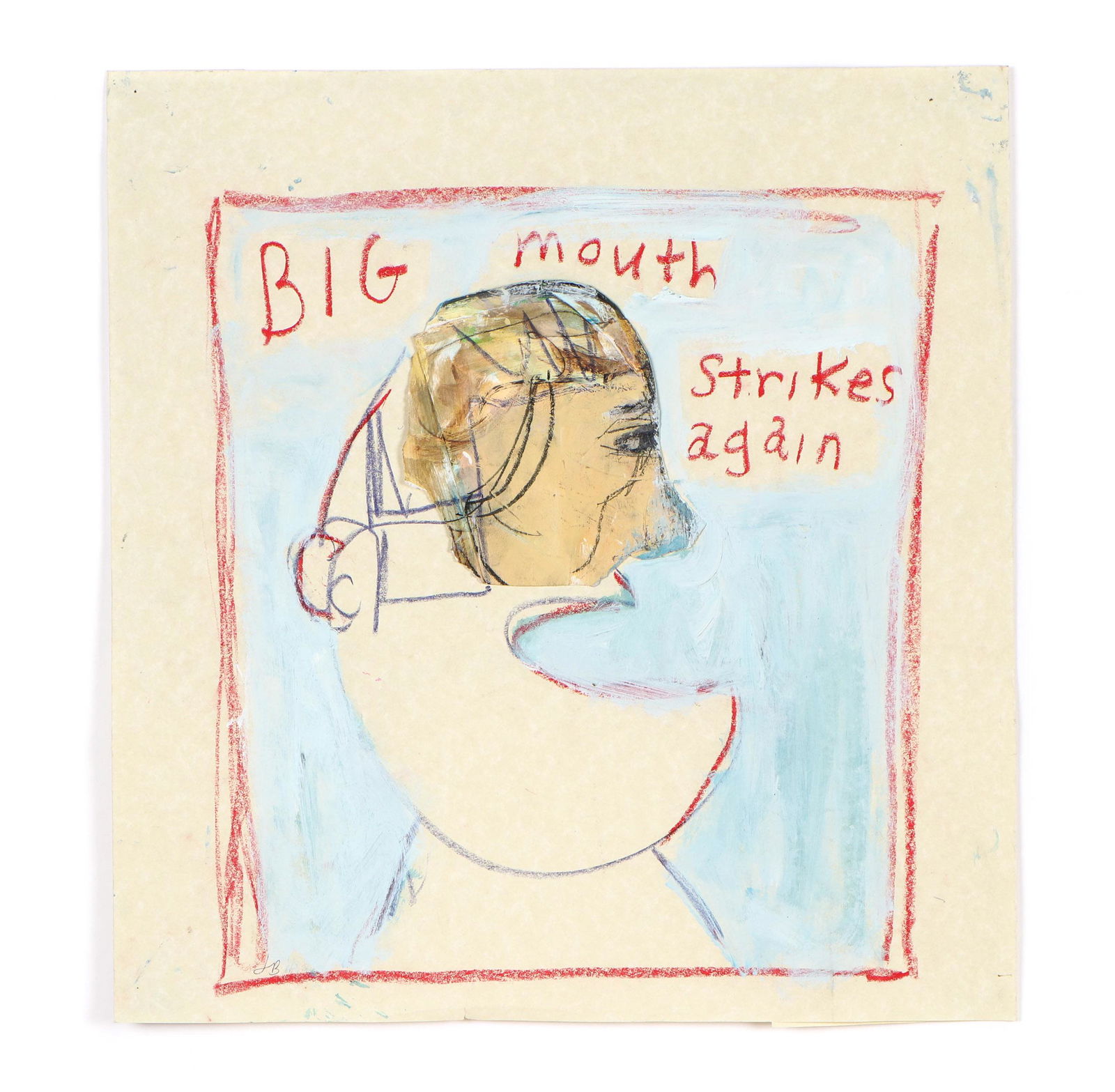 Jim Bloom (American, b. 1968): Jim Bloom (American, b.1968) "Big Mouth Strikes Again," mixed media on paper, signed. Unframed. Size: 20.5'' x 19.5'', 52 x 50 cm (sheet, as folded).