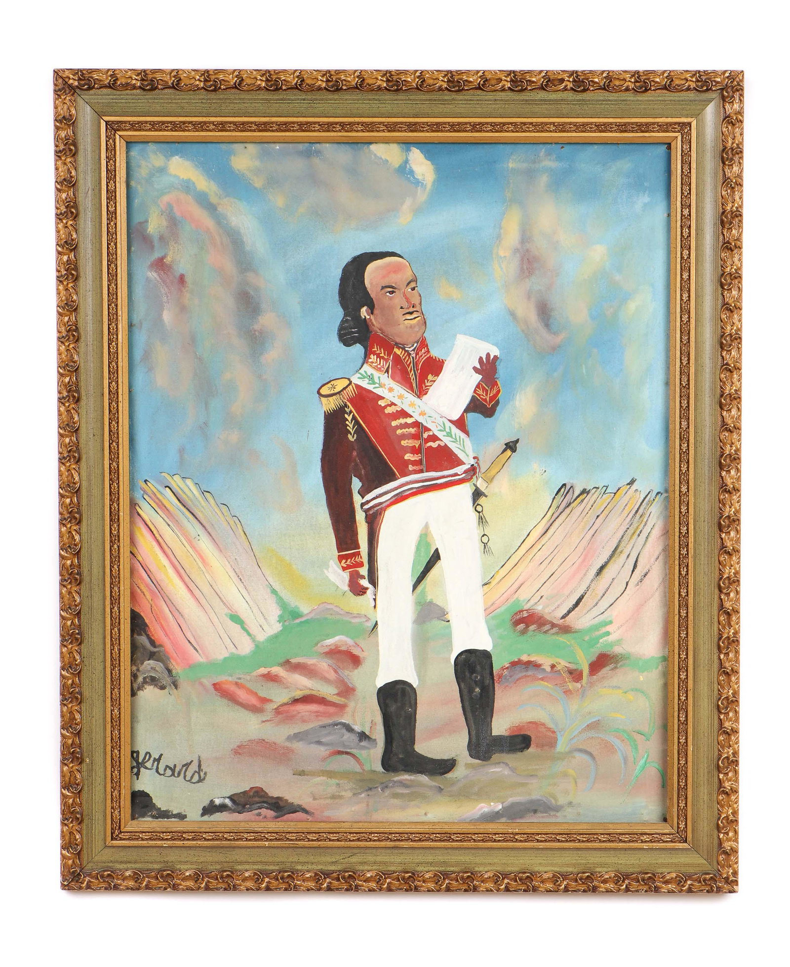 Gerard Fortune (Haitian, 1925-2019): Gerard Fortune (Haitian, 1925-2019) "Portrait of Toussaint L'Ouverture," oil on canvas, signed. Framed. Size: 30'' x 24'', 76 x 61 cm (stretcher); 35.5'' x 29.5'', 90 x 75 cm (frame).