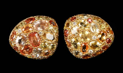 Stunning Dorota Pebble 18k Gold Diamond Earrings: Stunning original Dorota designed pebble earrings, 18k yellow gold pave set with diamonds and fancy color yellow sapphires, sapphires estimated total weight 21 ct, diamonds estimated total weight,