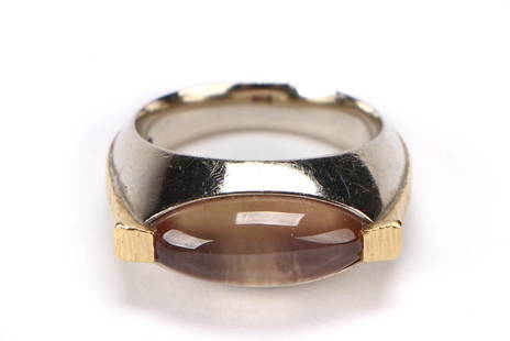 14kt Gold and Pink Sapphire Ring: 14kt gold ring with cabochon marquise shaped pink sapphire. Diameter: .75" (2 cm). Ring Size: 6.5; Weight: 11.3 g. Provenance: Estate of Aviva and Jack Robinson, Bloomfield Hills, Michigan.