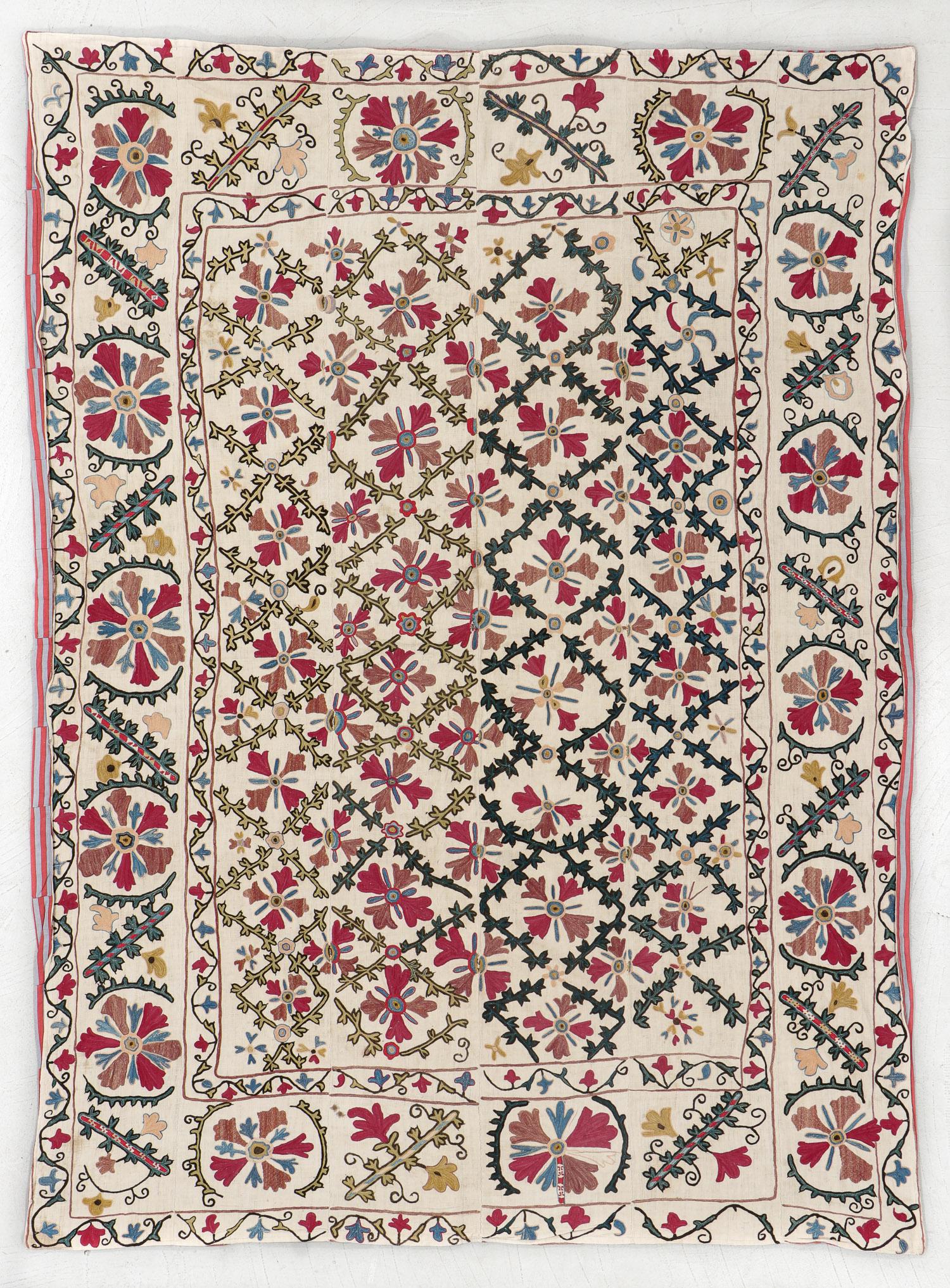 Central Asian Suzani, Late 19th C., 5'0'' x 6'11'' (1 of 4)