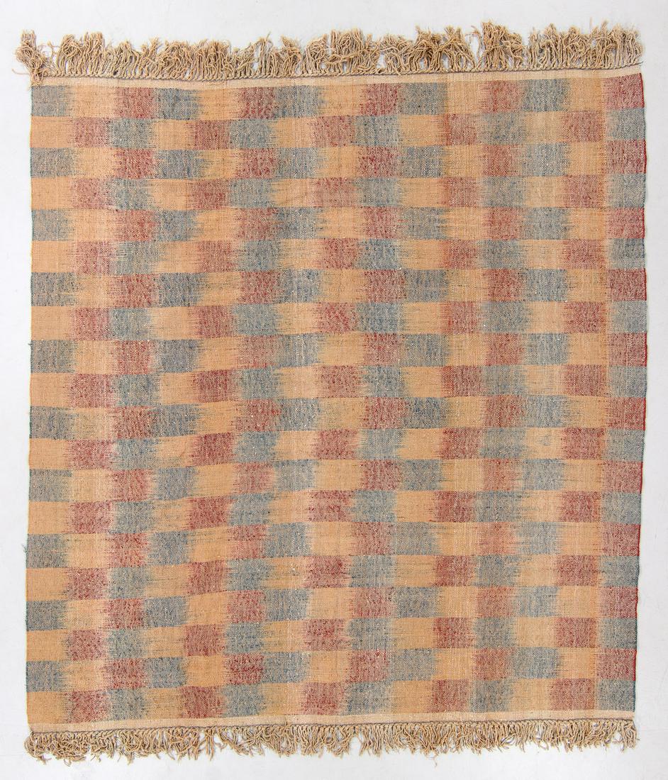 Vintage Wool Ikat Pattern Kilim, Nepal, 9'2'' x 9'8'': Vintage Wool Ikat Pattern Kilim, Nepal, 9'2'' x 9'8'' (279 x 295 cm). Weight: 30 lbs. Note: There Are No Hidden or Confidential Reserves in this Auction; All Acceptable Bidding Commences at the Online