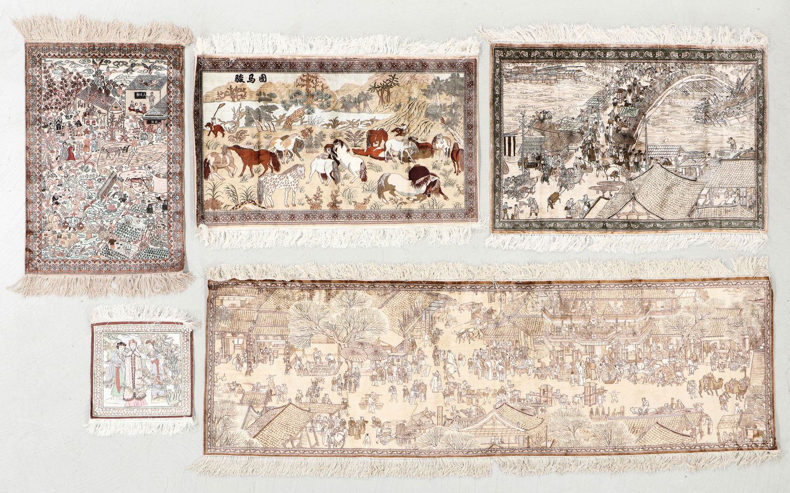 Five Finely Woven Silk Pictorial Rugs, China (1 of 8)