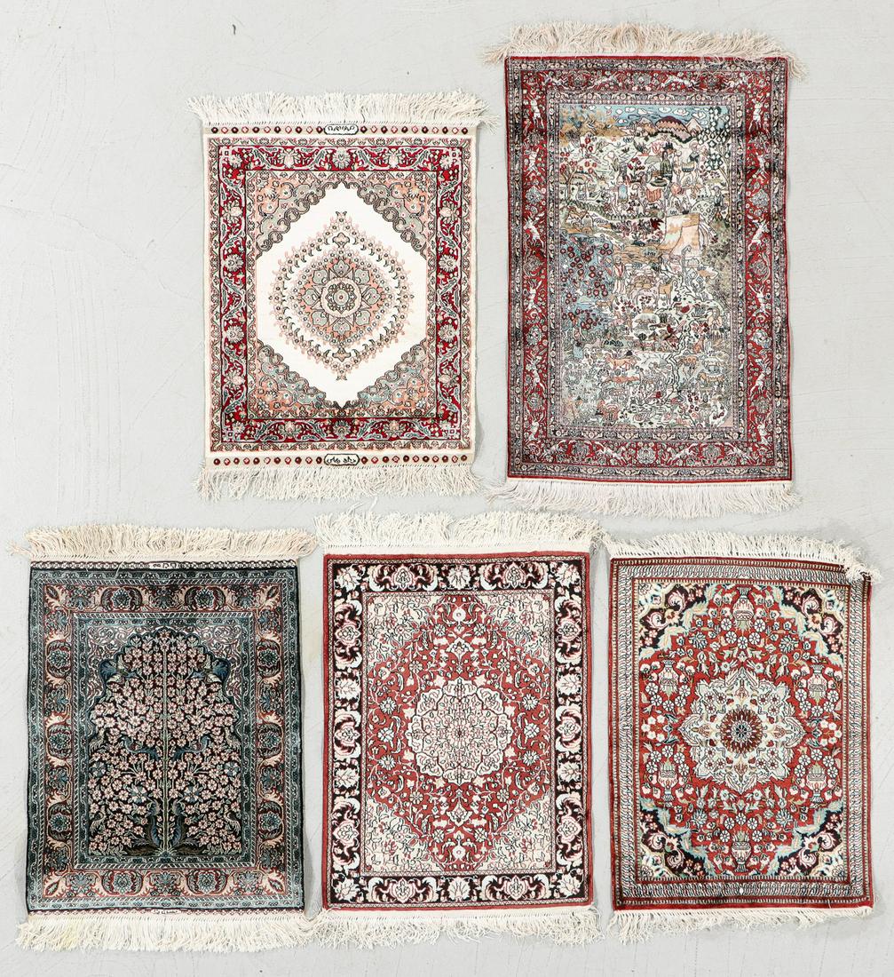 Five Finely Knotted Silk Small Rugs (1 of 10)
