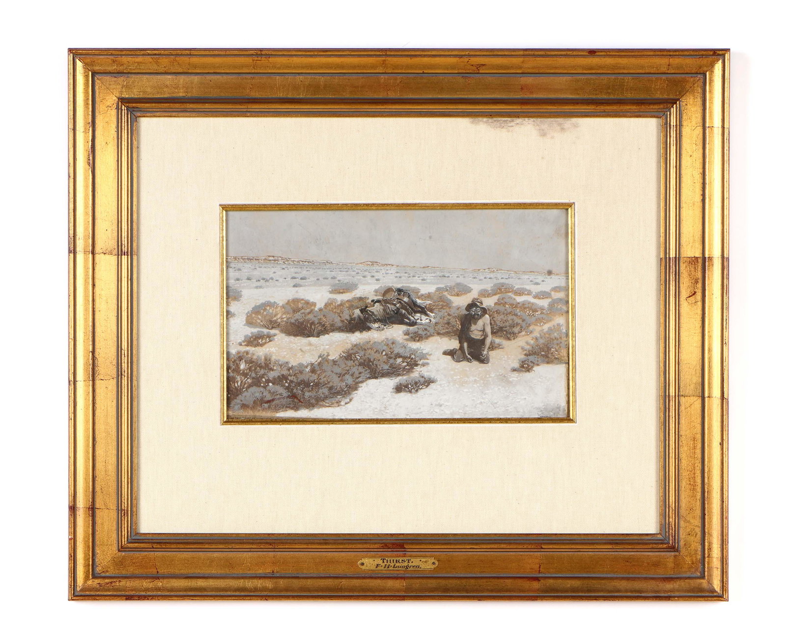 Fernand Harvey Lungren (American, 1857-1932): Fernand Harvey Lungren (American, 1857-1932) "Thirst," gouache mixed media. Framed. Note: A similar, large oil on canvas by Lungren titled "Thirst" is in the collection of the AD&A Museum at the Unive