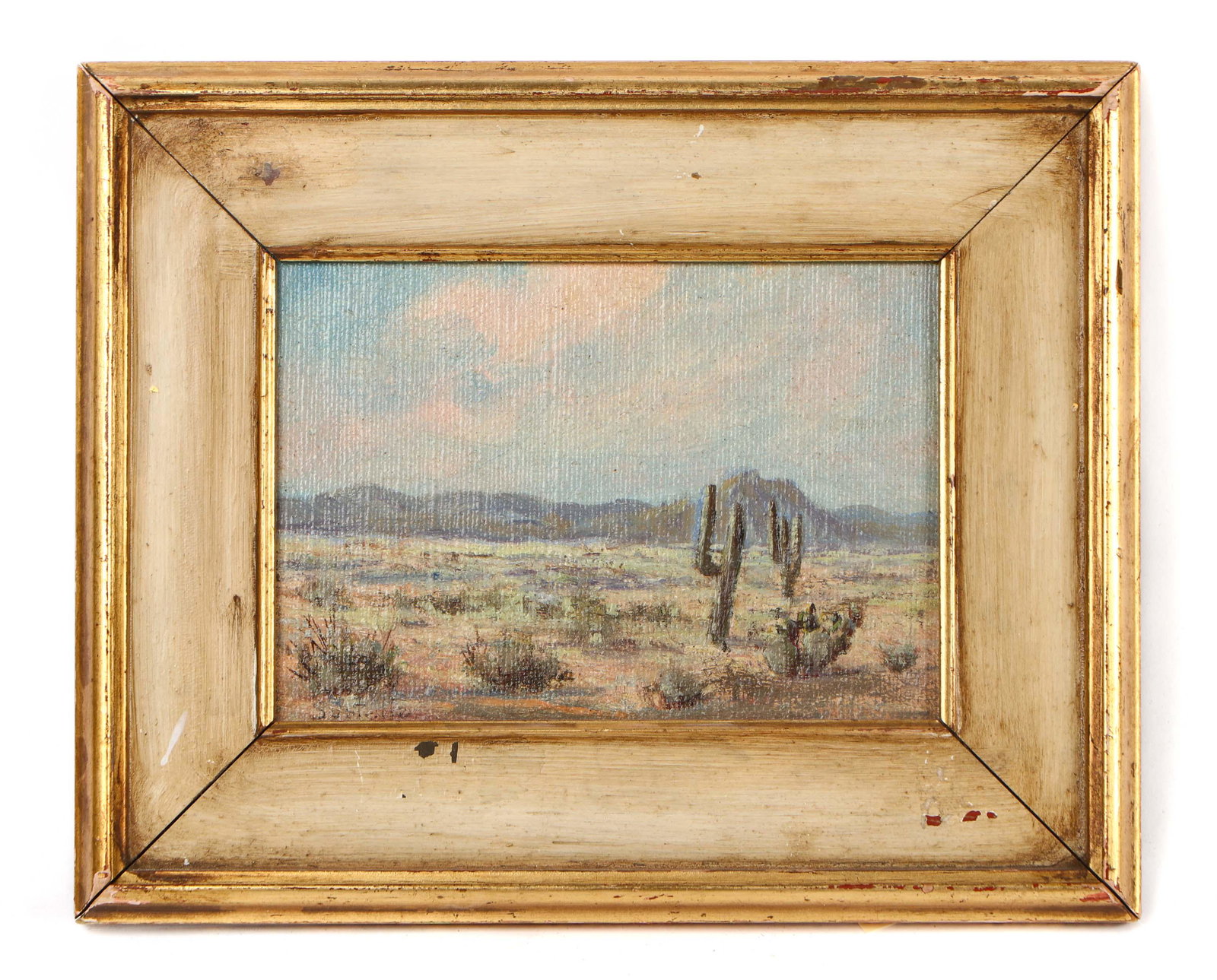 Herbert Sartelle (American, 1885-1955): Herbert Sartelle (American, 1885-1955) "Desert Scene," oil on board, signed, Framed. Size: 6'' x 8'', 15 x 20 cm (board); 10'' x 12'', 25 x 30 cm (frame).