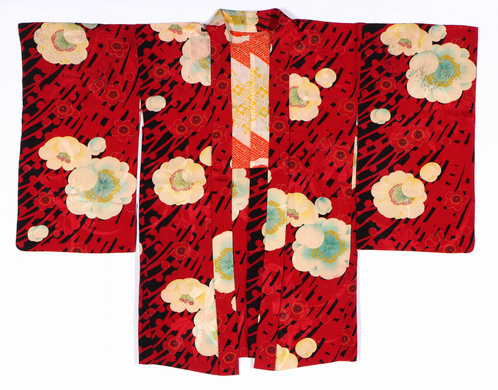 Antique Japanese Womanâ€™s Haori (over kimono): Antique Japanese woman's haori (over kimono), silk yuzen, paste resist. Size: 38'' x 48'' (97 x 122 cm).