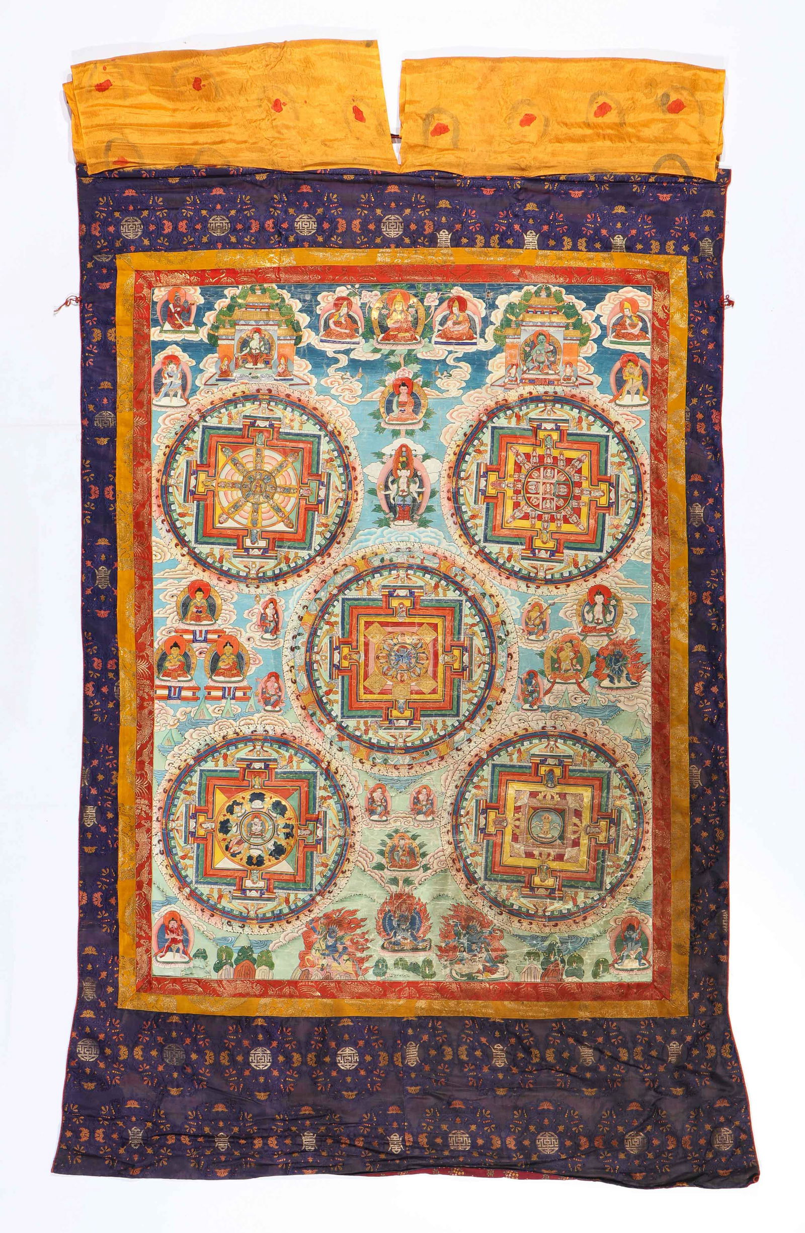 Large Vintage Tibetan Five Mandala Thangka (1 of 10)