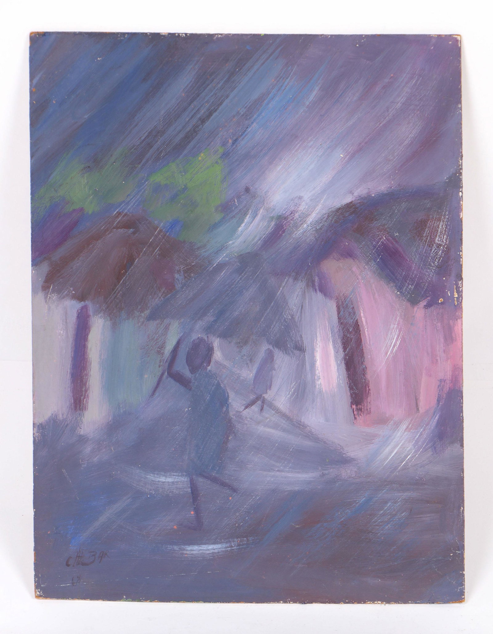 Obas, Charles (Haitian, 1927-1968) Painting: Obas, Charles (Haitian, 1927-1968) Rainstorm, 1968, oil painting on board, signed and dated. Unframed. Size: 16'' x 12'', 41 x 30 cm (board). Provenance: The Yvonne and Glenn Stokes Collection.
