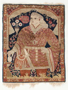 Lavar Kerman Pictorial Rug, Persia, Late 19th C.,: Lavar Kerman Pictorial Rug, Persia, Late 19th C., 1'11'' x 2'4'' (58 x 71 cm). Weight: 2 lbs. Material: wool pile, cotton warp, cotton weft.