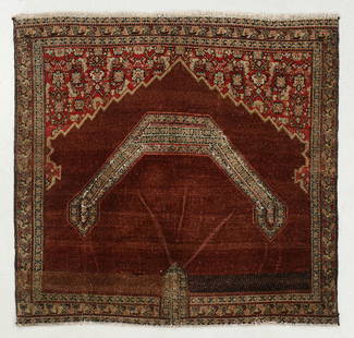 Senneh Saddle Rug, Persia, Late 19th C., 3'3'' x 3'1'': Senneh Saddle Rug, Persia, Late 19th C., 3'3'' x 3'1'' (99 x 94 cm). Weight: 5 lbs. Material: wool pile, cotton warp, cotton weft.