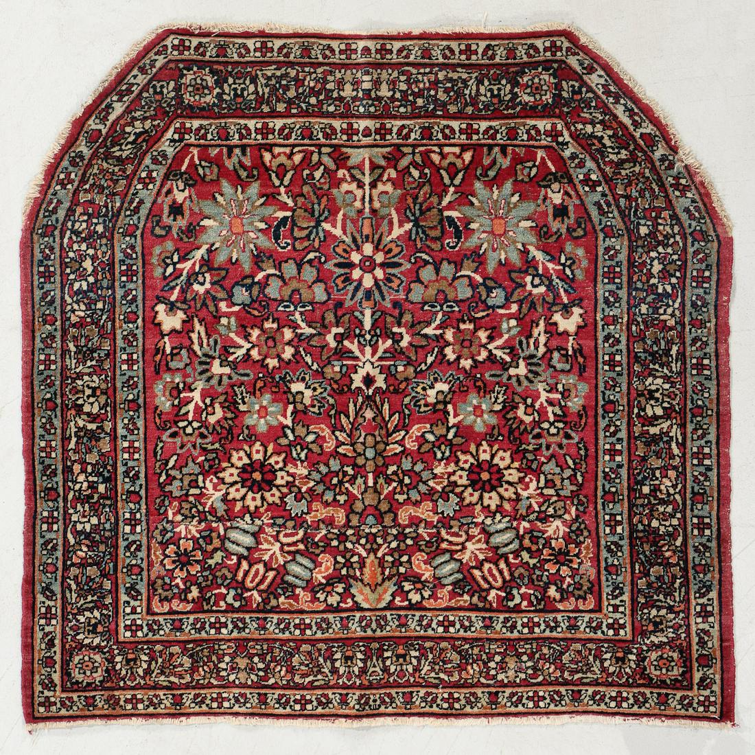 Kerman Saddle Rug, Persia, Circa 1900, 3'3'' x 3'1'': Kerman Saddle Rug, Persia, Circa 1900, 3'3'' x 3'1'' (99 x 94 cm). Weight: 4 lbs. Material: wool pile, cotton warp, cotton weft.