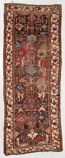 Sauj Bulagh Kurd Rug, Persia, Early/Mid 19th C., 4'1'': Sauj Bulagh Kurd Rug, Persia, Early/Mid 19th C., 4'1'' x 10'6'' (124 x 320 cm). Weight: 16 lbs. Material: wool pile, wool warp, wool weft.