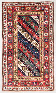 Gendje Kazak Rug, Caucasus, Late 19th C., 4'2'' x 7'3'': Gendje Kazak Rug, Caucasus, Late 19th C., 4'2'' x 7'3'' (127 x 221 cm). Weight: 12 lbs. Material: wool pile, wool warp, wool weft.