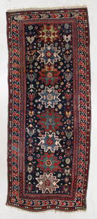 Lesghi Rug, Caucasus, Mid 19th C., 4'8'' x 11'5'': Lesghi Rug, Caucasus, Mid 19th C., 4'8'' x 11'5'' (142 x 348 cm). Weight: 17. Material: wool pile, wool warp, wool weft.