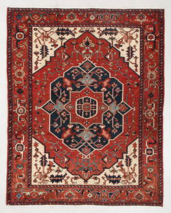 Fine Serapi Rug, Persia, Late 19th C., 4'11'' x 6'0'': Fine Serapi Rug, Persia, Late 19th C., 4'11" x 6'0'' (147 x 183 cm). Weight: 12 lbs. Material: wool pile, cotton warp, cotton weft.