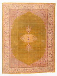 Oushak Rug, Turkey, Circa 1900, 9'9'' x 12'9'': Oushak Rug, Turkey, Circa 1900, 9'9'' x 12'9'' (297 x 389 cm). Weight: 50 lbs. Material: wool pile, wool warp, wool weft. Center City Philadelphia estate.