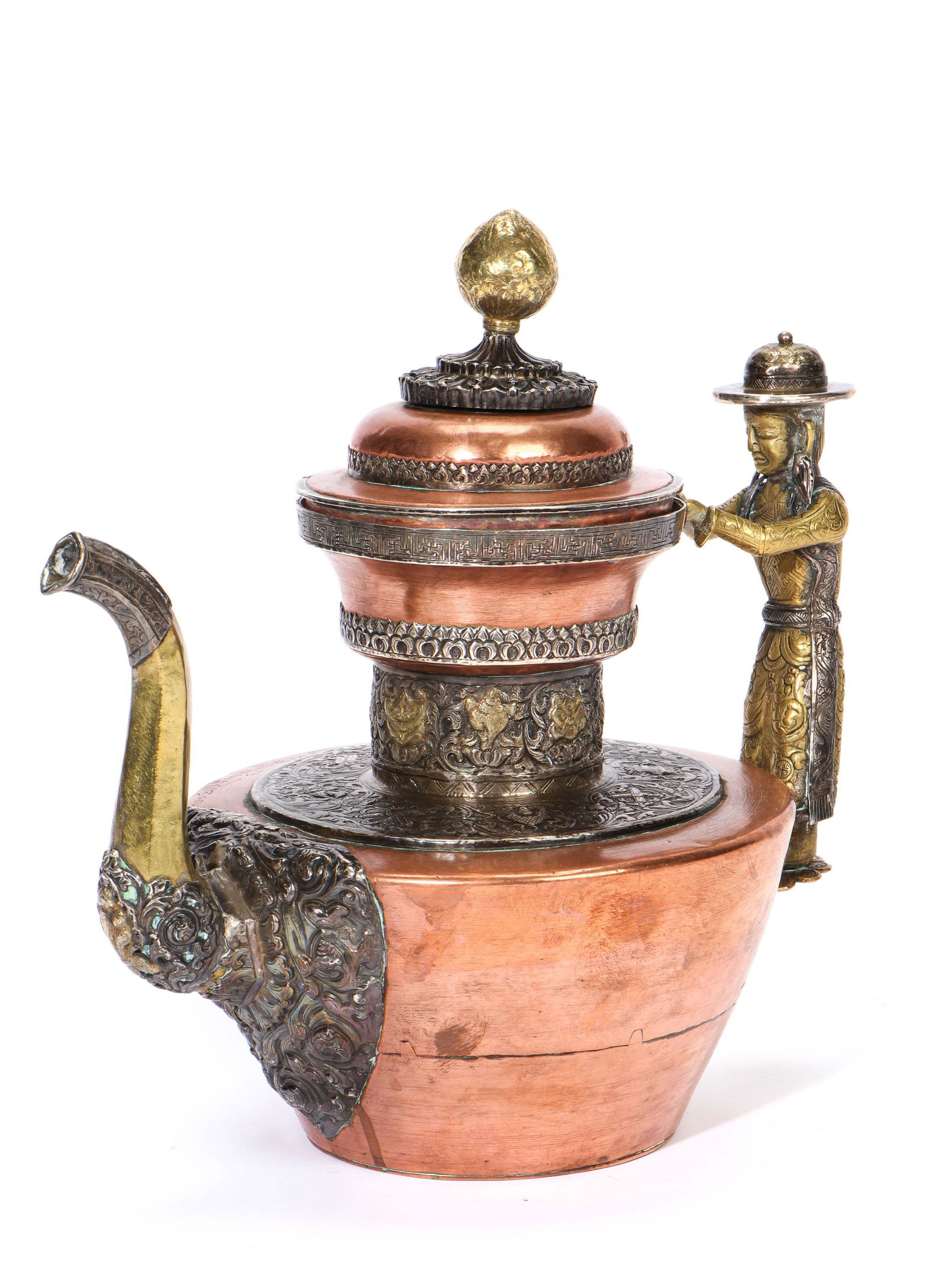 Antique Tibetan Copper, Silver and Gilt Butter Tea Pot (1 of 9)