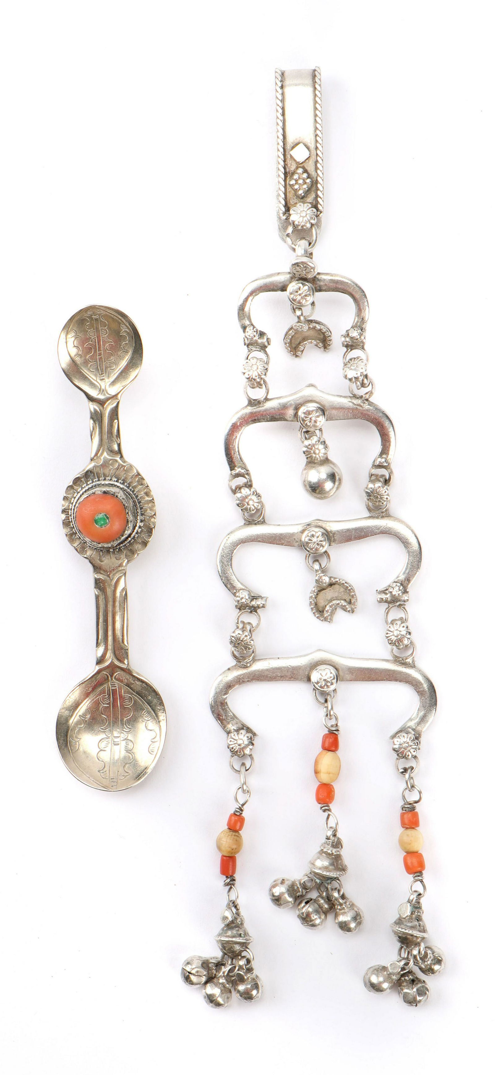 Tibetan Silver Spoon & S. Indian Waist Band Decoration (1 of 6)