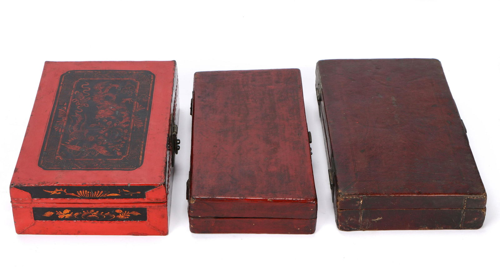3 Antique Chinese Lacquered Leather Boxes (1 of 6)