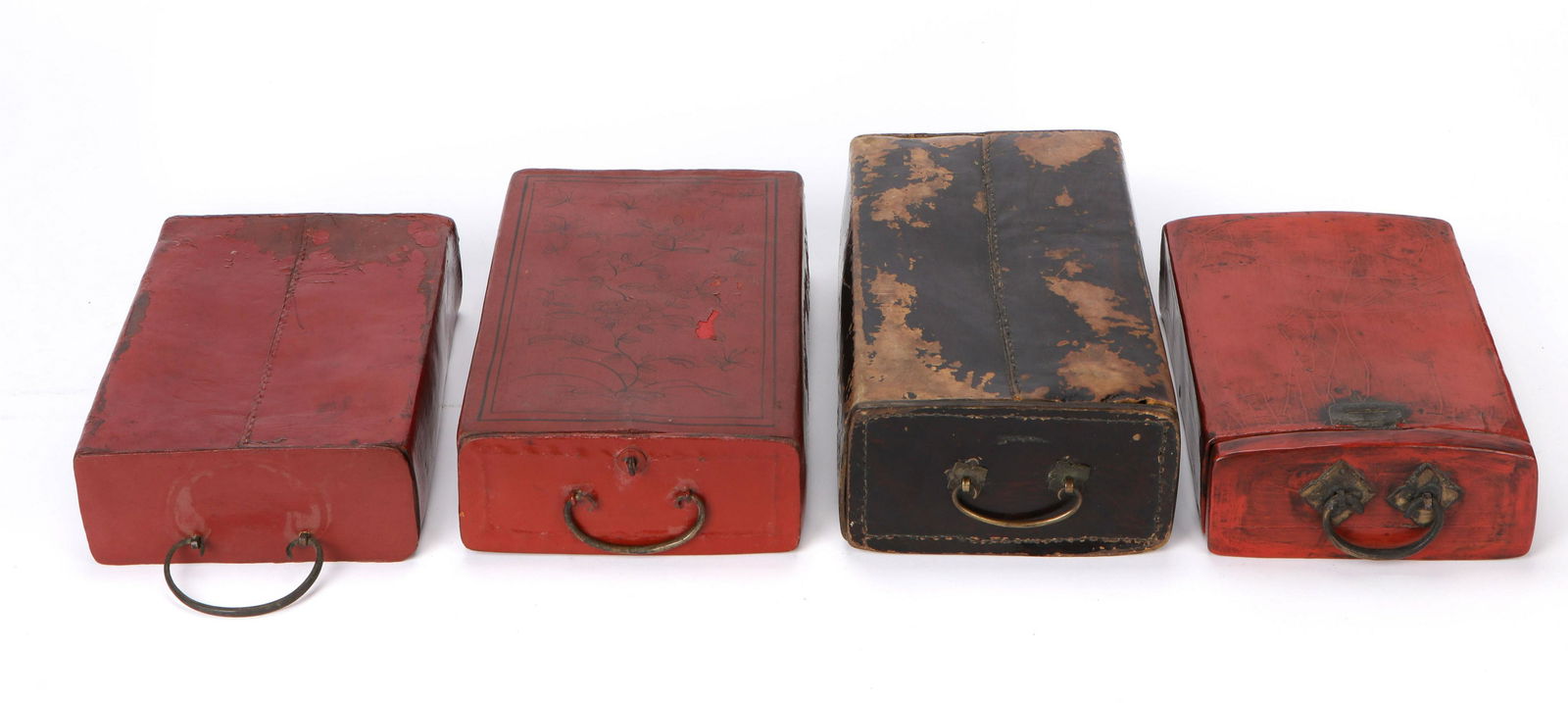 4 Antique Chinese Lacquered Leather Pillow Boxes (1 of 10)