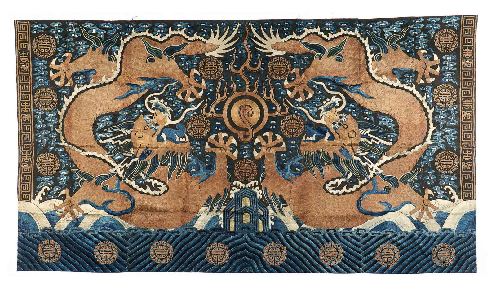 Fine Large Double Dragon Embroidery, Qing D., 126" x (1 of 9)